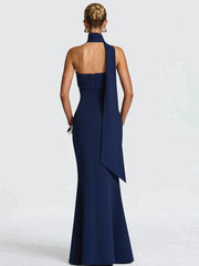 Strapless Maxi Dress with Sculpted Scarf Collar