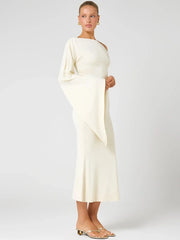 White One Shoulder Twisted Sleeve Midi Dress