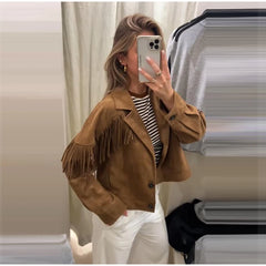 Faux Suede Fringe Crop Jacket
