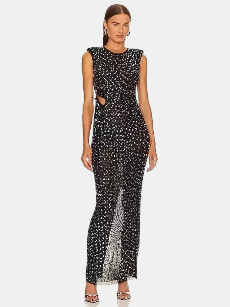 Sequin cutout sleeveless maxi dress front view