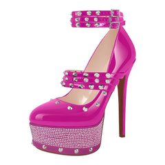 Studded Rhinestone Stiletto Heels With Ankle Straps