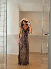 Leopard print maxi dress with spaghetti straps