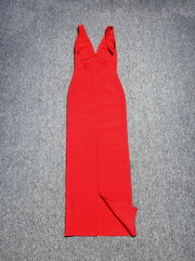Red dress on a gray textured surface