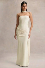 Strapless Choker Neck Gathered Waist Maxi Dress