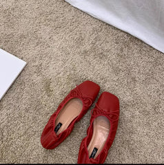 Red Ballet Flats with Bow Detail