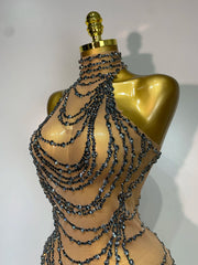 Chain Embellished Halter Mesh Gown