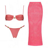 Pink crochet skirt swimsuit set