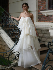 Strapless ruffled chiffon maxi dress