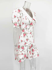 Puff Sleeve Ruffled Collar Mini Dress