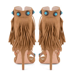 Fringe Jewel Tassel Rivet Stiletto Ankle Boots