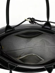 Microfiber Leather Structured Top-Handle Tote Bag – Black & Tan