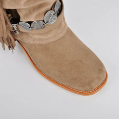 Fringe Detail Square Toe Boots