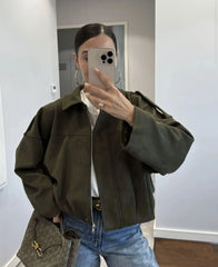 Lapel Suede Cropped Jacket