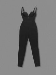 Black jumpsuit on a gray background