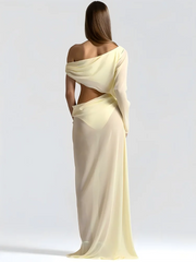 Draped Cutout One Shoulder Maxi Dress