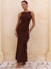 Solid Tank Ruched Waist Maxi Dress