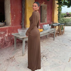 Front Cutout Long Sleeve Maxi Dress