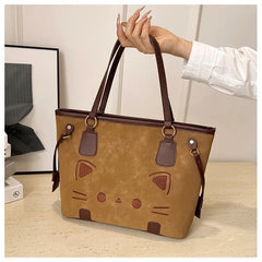 Cute Cat Face Suede Shoulder Tote Bag