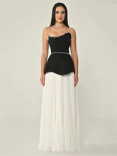 Strapless Diamonds Patchwork Pleated Long Dress