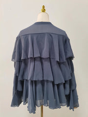 Tiered Ruffle Long Sleeve Loose-Fit Blouse