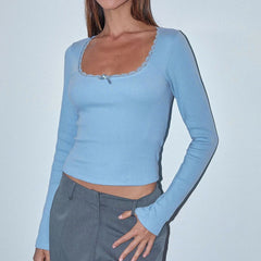 Square Neck Lace Trim Crop Top