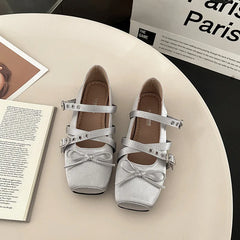 Square Toe Ballet Flats with Buckle Straps
