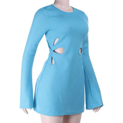 Ribbed Mini Dress with Petal Cutouts