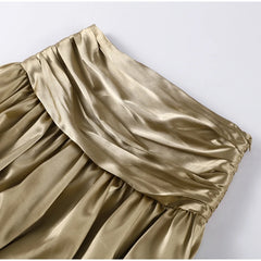 Golden High Neck Crop Top and Maxi Skirt Set