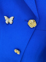 Blue Asymmetrical Blazer Flare Pants Suit