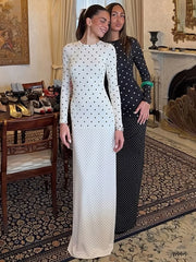Polka Dot Printed Long Sleeve Maxi Dress