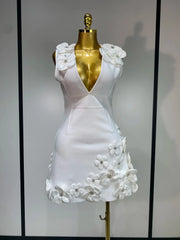 3d Flower Detail V-Neck Sleeveless Bandage Mini Gown