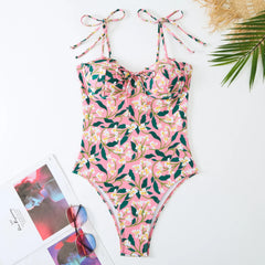 Printed One Piece Swimsuit with Beach Skirt