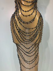 Chain Embellished Halter Mesh Gown