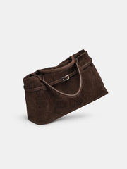 Faux Suede Belted Top-Handle Tote / Shoulder Bag — Chocolate Brown