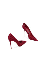 Gray Floral Lace Pointed Heels | Elegant Lace Stiletto Party Pumps