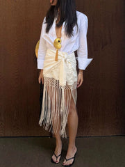 Tassel fringe satin midi skirt