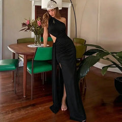 Green One Shoulder Cut Out Maxi Dress