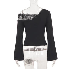 Lace Trim Flare Sleeve Top