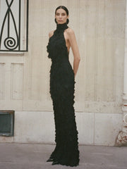 Black halter neck fringe dress