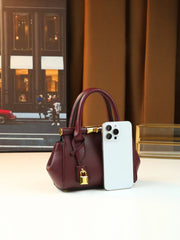 Structured Leather Top Handle Bag With Gold Hardware