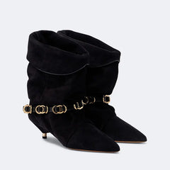 Fold Over Suede Kitten Heel Boots