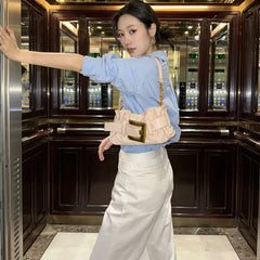 Ruched Microfiber Baguette Shoulder Bag – Black, Ivory & Blush Pink