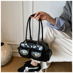 Microfiber Leather Vintage Pocket Satchel – Black & Burgundy