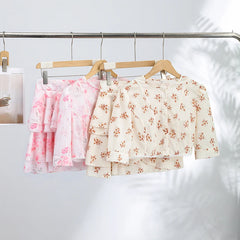 Floral Print Cropped Top and Ruffled Skirt Set