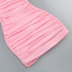 Pink Ruched Flower Accent Mini Dress