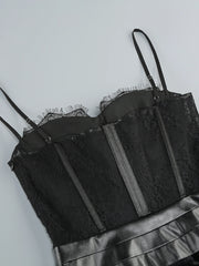 Black Lace Patchwork Strap Maxi Dress