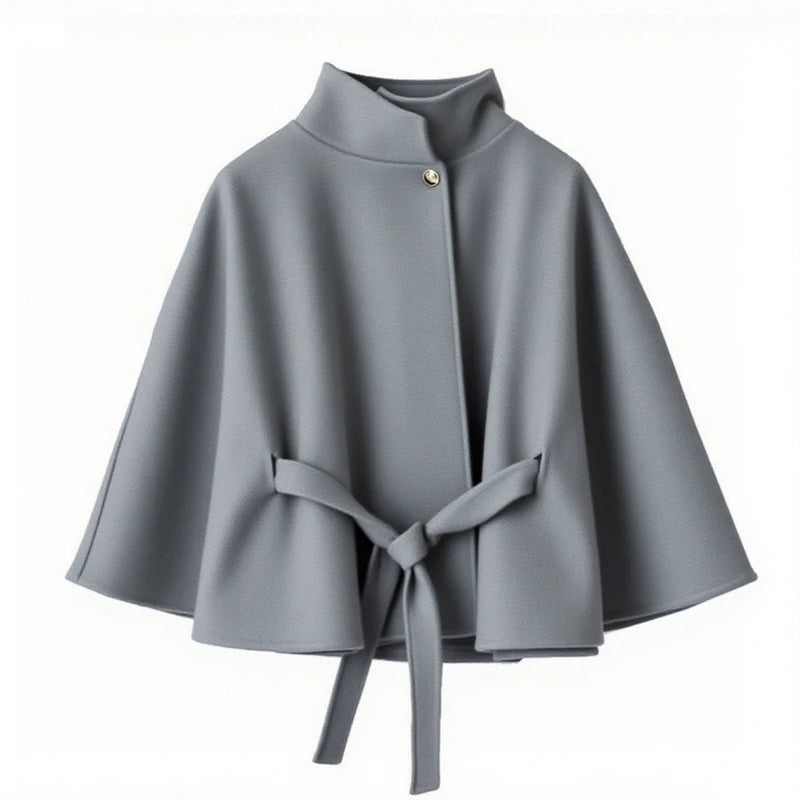 Gray cape with a belt on a white background