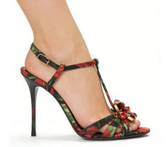 Crystal Embellished T-Strap Stiletto Heels