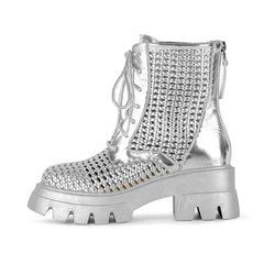 Metallic Platform Lace Up Ankle Boots