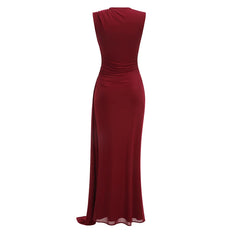 Draped V-Neck Pleated Irregular Cutout Maxi Dress